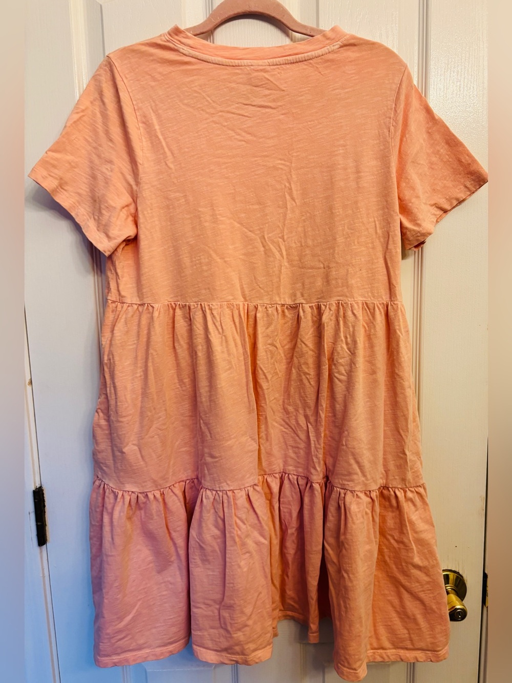 Peach Tiered 100% Cotton Babydoll Mini Dress w/Pockets ~ Women’s Large